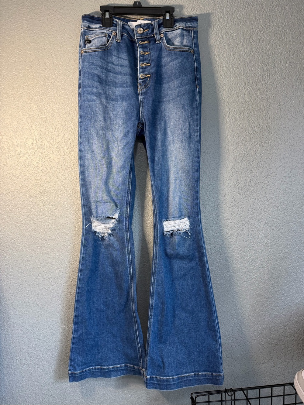 KanCan Medium Blue High-Rise Distressed Flare Jeans